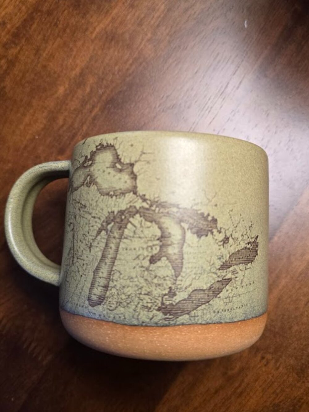 Grayling Ceramics Michigan Map Mug - Moss Green - Like New!